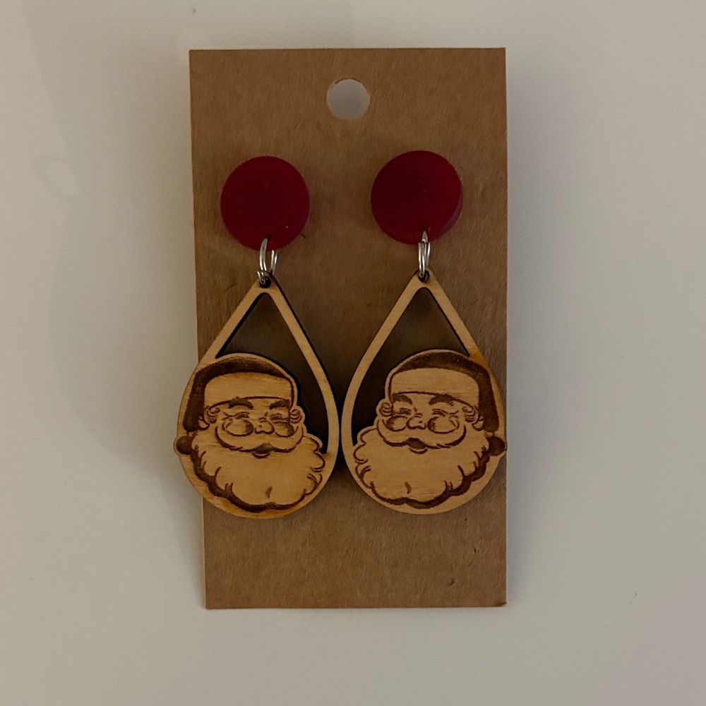 Santa Claus Wooden Earrings with Red Accents
